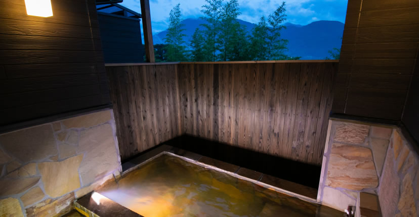 Semi-open-air bath in every guest room